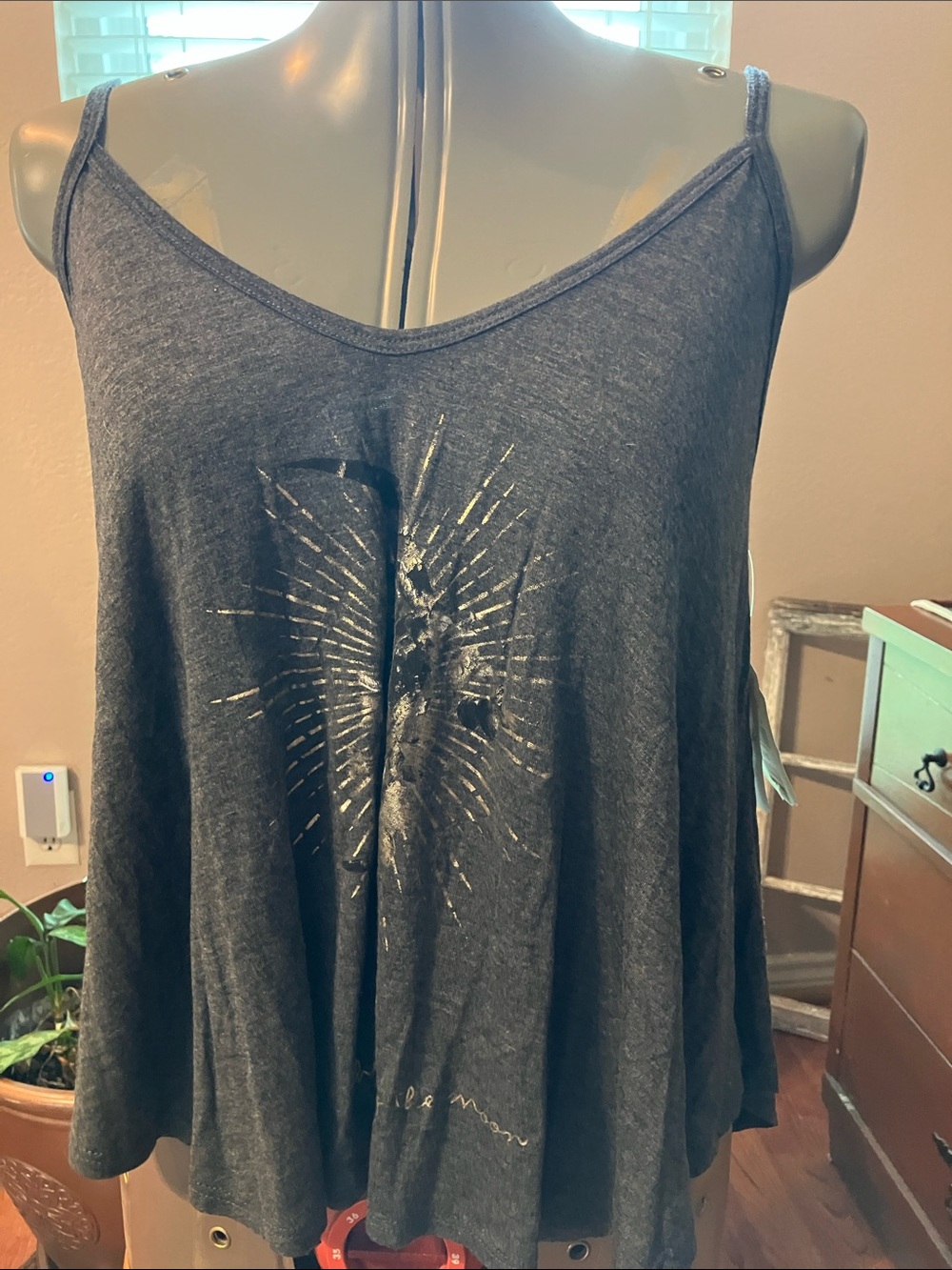 Altar'd State Dark Gray Graphic Swing Camisole